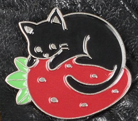 Cat Pins! Black Cat Strawberry